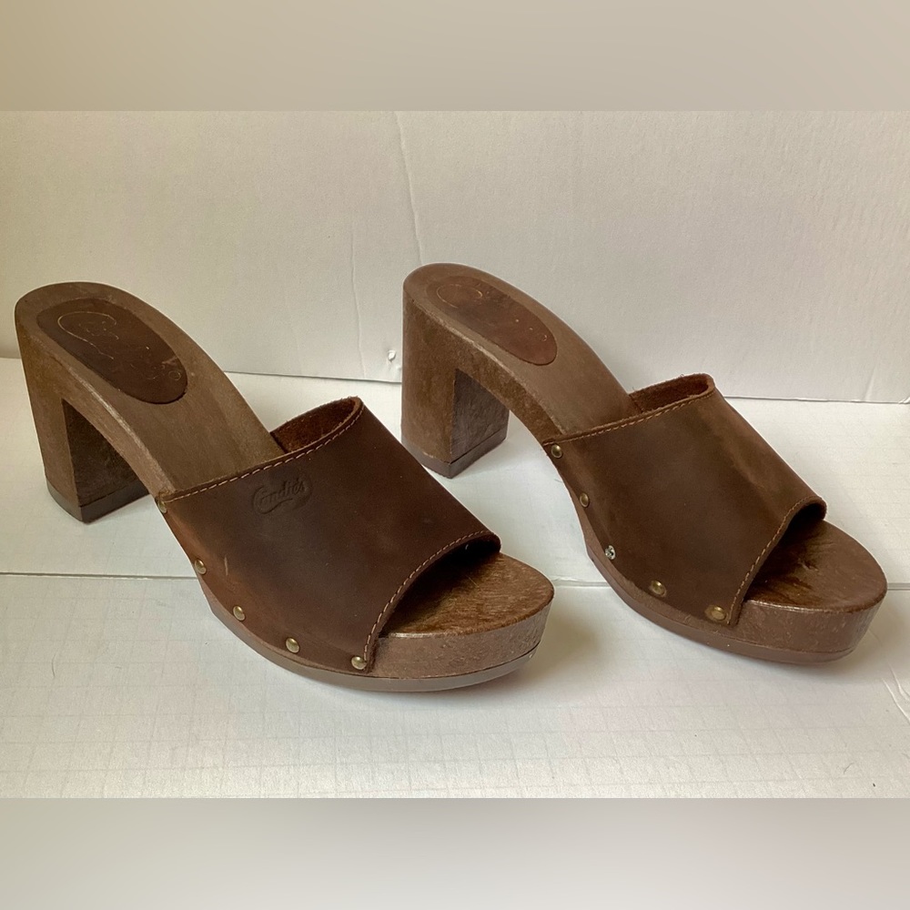 Vintage Y2K Candies Brown Leather Platform Heel Sandal Retro Sz 10